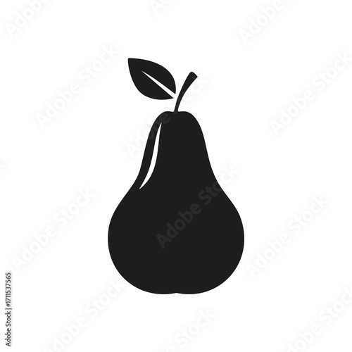 Black silhouette of a pear with a leaf fruit icon