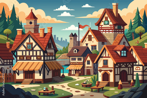 Beautiful village landscape with cozy houses and scenic surroundings in a peaceful setting