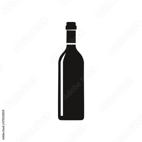 Black silhouette of a wine bottle on white background