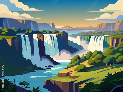landscape iguazu fall brazil vector illustration