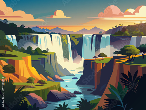 landscape iguazu fall brazil vector illustration