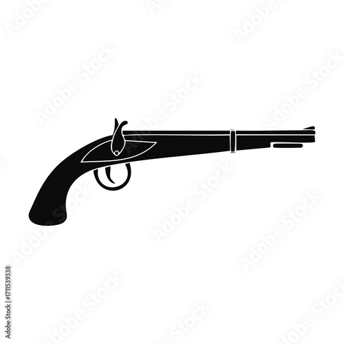 Black Silhouette of an Antique Flintlock Pistol firearm