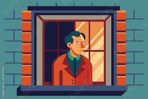 Man standing by window in a city building during daylight hours with a thoughtful expression