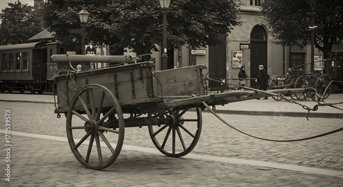 Vintage cart on cobblestone street