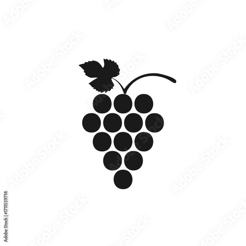 Black silhouette of grapes with a leaf and stem bunch
