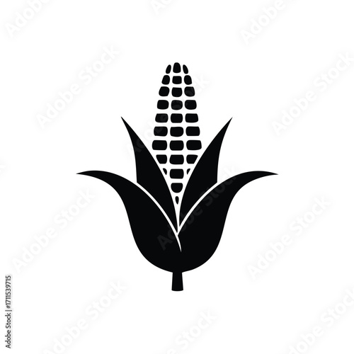 Black Silhouette of Corn on the Cob with Leaves maize