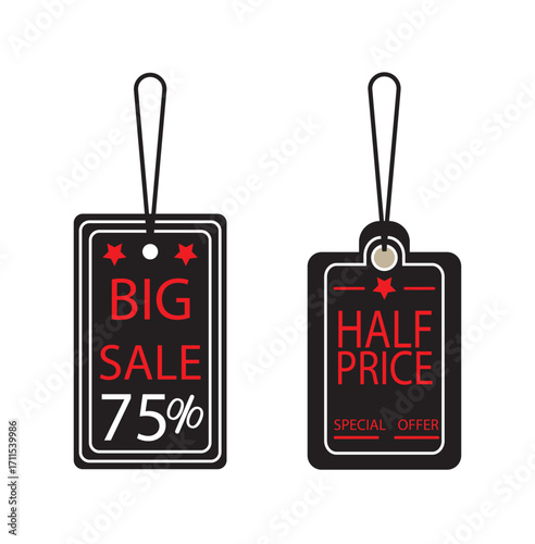 Sale tags discount offers big sale half price new arrival. Sale Coupon, voucher, tag. Vintage Style
