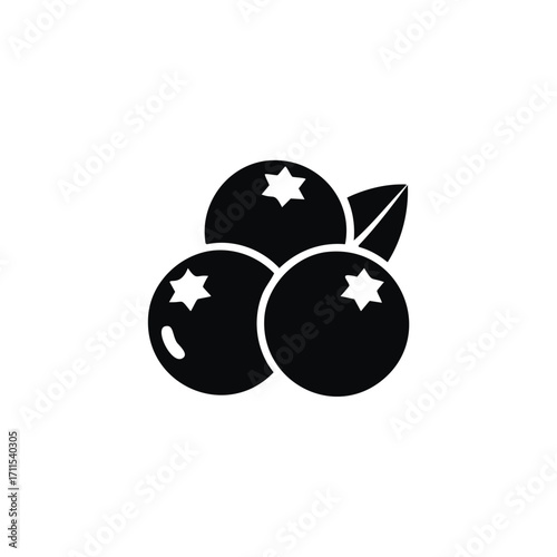 Black silhouette of three blueberries with star-shaped centers
