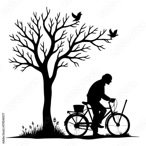 Old Man Silhouette Walking under a tree