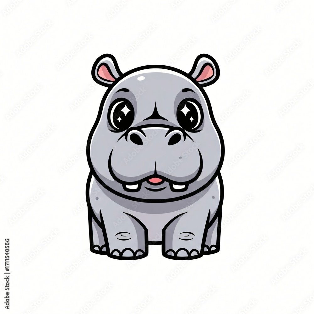 Naklejka premium Adorable Cartoon Baby Hippopotamus Illustration Cute Animal Character Design Perfect for Children s