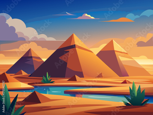 landscape vector illustration pyramids of giza egypt