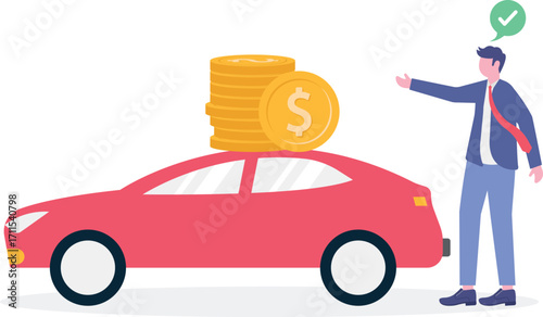 Credit card, money transfer, in vehicle payments concept with tiny people. Digital payment abstract vector illustration set.

