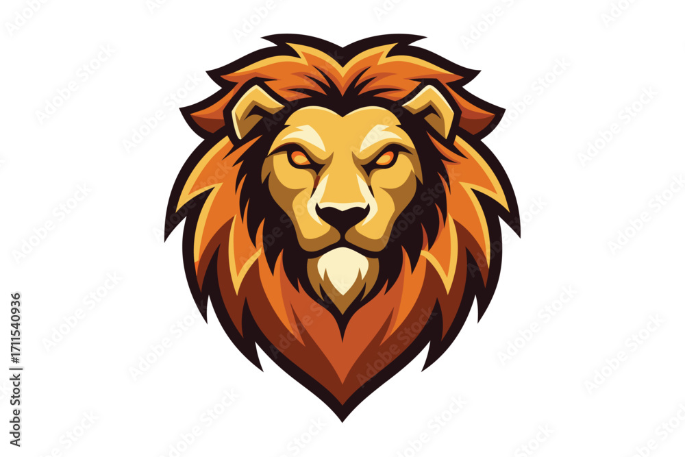 Obraz premium Fierce lion head illustration with bold orange mane and intense expression suitable for logos and designs