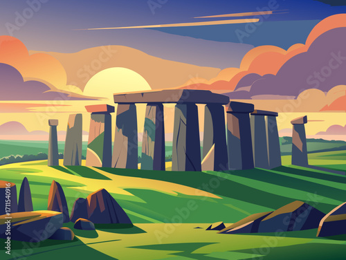 landscape stonehenge england vector illustration 