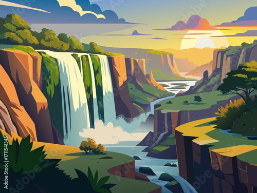 landscape vector victoria falls zambia zimbabwe illustration
