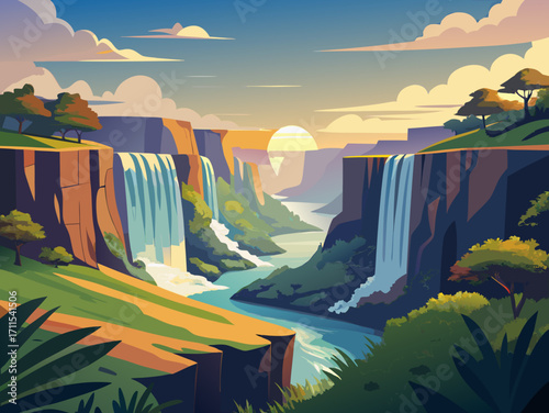 landscape vector victoria falls zambia zimbabwe illustration