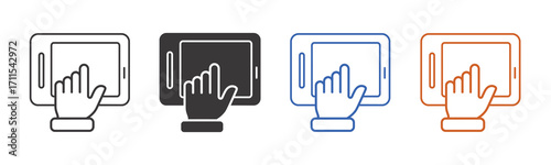 Hand touching tablet icon vector.  finger pressing display for digital interaction symbol. vector illustration.