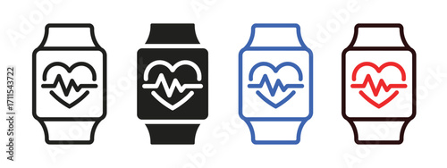 Smart watch Fitness tracker with heart beat monitor icon vector. health, fitness, and wellness tracking symbol. vector illustration.