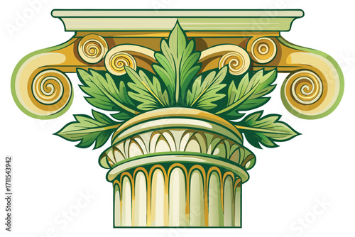 Decorative Corinthian column design with intricate leaf patterns and scrolls