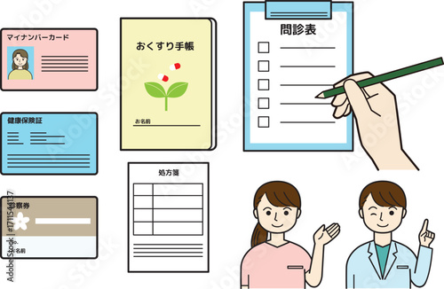 病院で使うカード類と医師と看護師