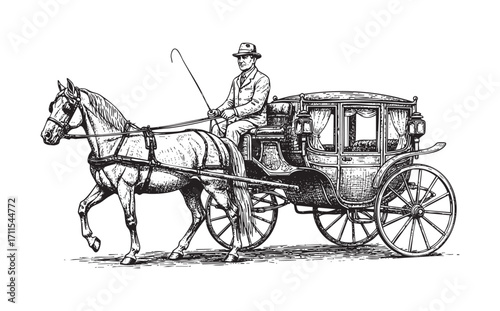 Vintage Horse with Carriage and Driver 