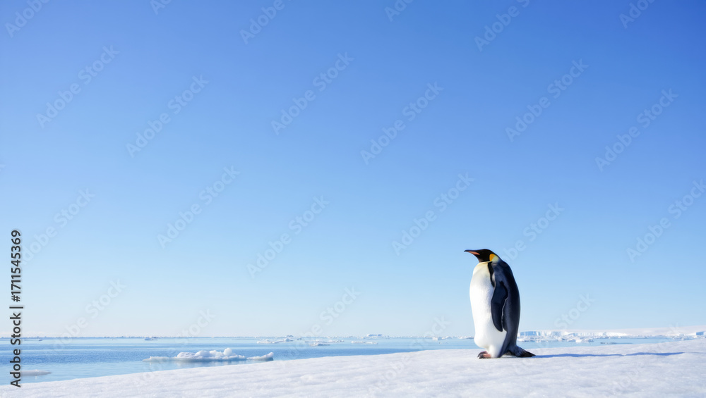 Fototapeta premium Penguin is standing on a snowy beach