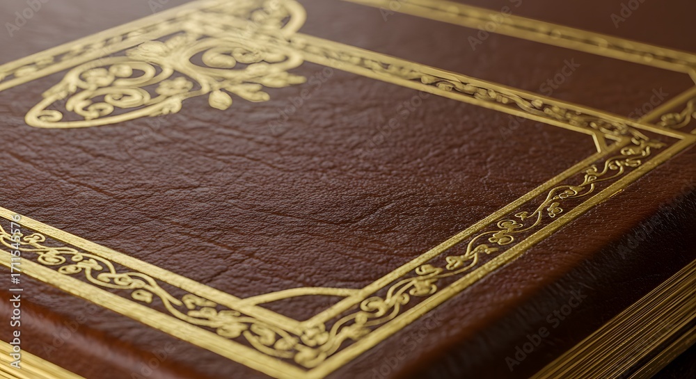 Fototapeta premium Ornate leather book cover closeup