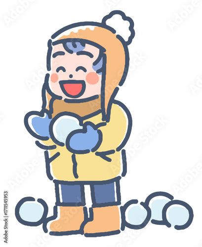 雪遊びする男の子のイラスト
