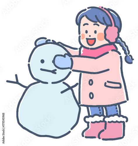 雪遊びする女の子のイラスト

