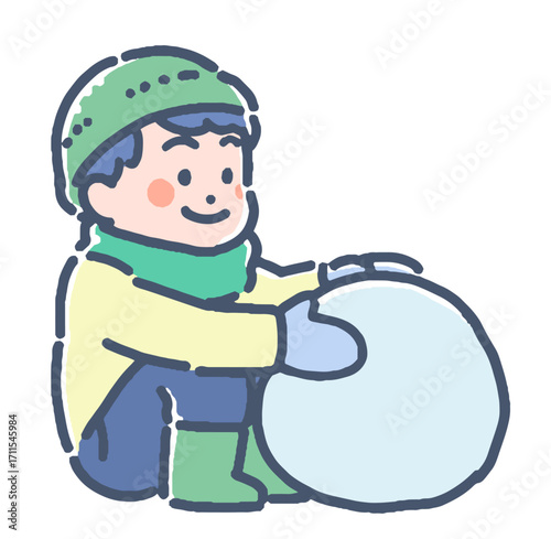 雪遊びする男の子のイラスト
