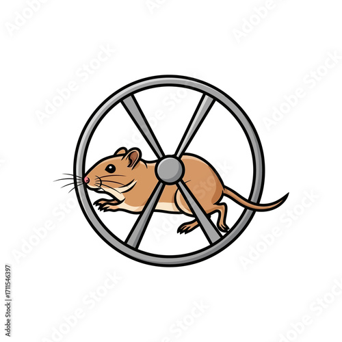 Cute mouse running in a wheel isolated on white background adorable pet animal vector illustration