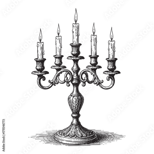 ornate candelabrum with burning candles in an antique decorative,
