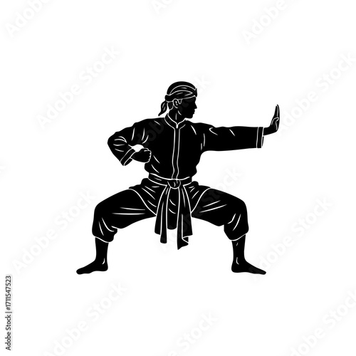 Martial arts fighter silhouette PNG isolated on transparent background – karate, kung fu, taekwondo, self defense, sport, combat training icon