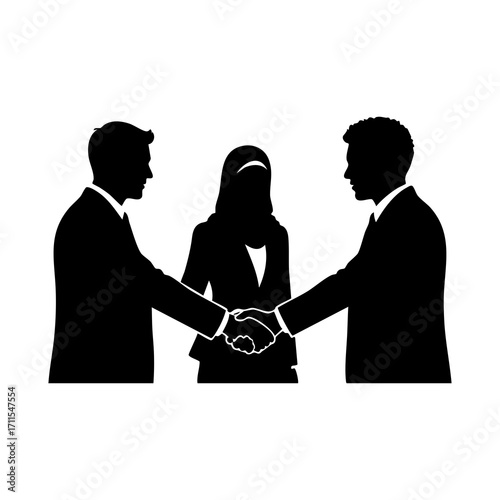 Business handshake silhouette PNG isolated on transparent background – partnership, teamwork, deal, agreement, success, collaboration, negotiation, corporate, leadership, business people icon