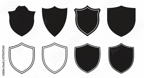 Shield Icons Vector Set | Black and White Security Badge Shapes for Logo Design, Insignia, Protection Symbols, and Medieval Heraldry