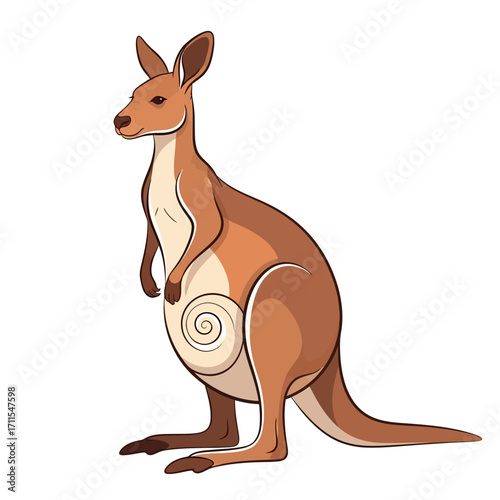 A kangaroo standing sideways isolated on white background, showcasing its unique pouch and posture