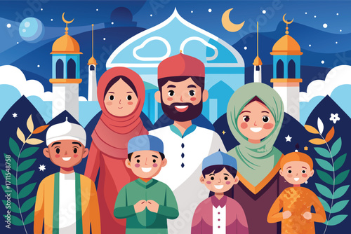 Celebration of family and tradition during a cultural festival under the night sky