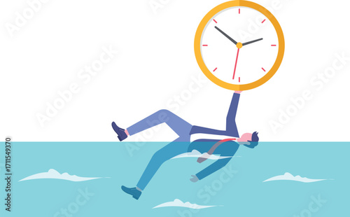 Giant hand protect clock from floods in flat design

