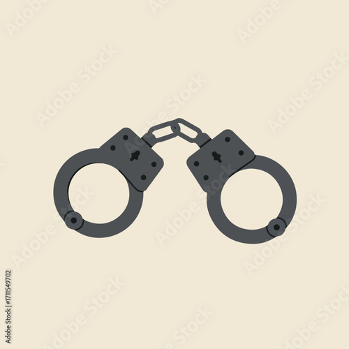 Stylized vector depiction of metal handcuffs against a light beige background