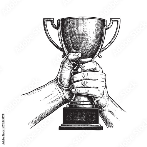 hand with trophy together illustration vector style