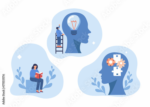 Concept of human mind development learning and innovation illustration