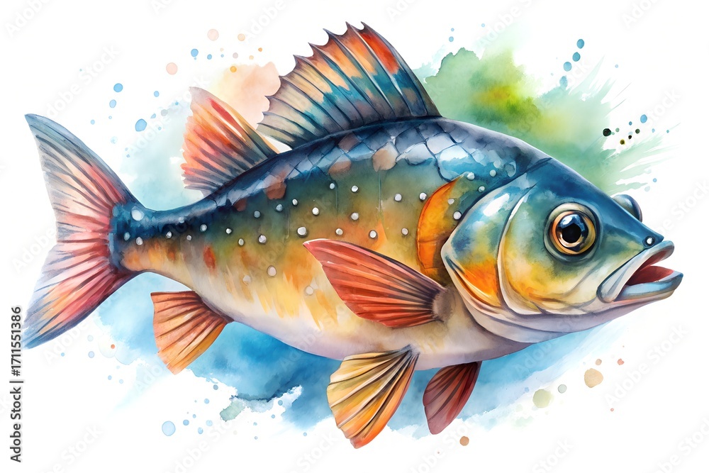 Fototapeta premium Colorful Illustration of a Perch Fish with Watercolor Background