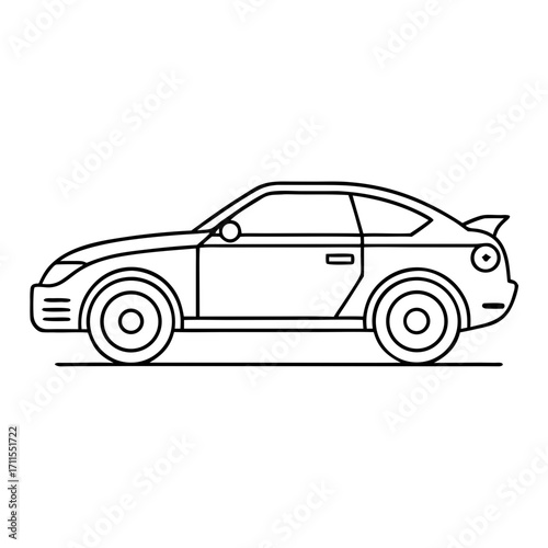 Sleek sports car illustration in profile view, showcasing streamlined design, bold lines, and modern aesthetics, perfect for automotive enthusiasts and graphic design projects