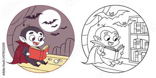 Fun Halloween cartoon illustration vector art design with an abstract background and skulls