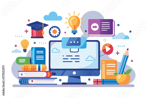 Digital learning environment with various educational elements and tools for studying and teaching