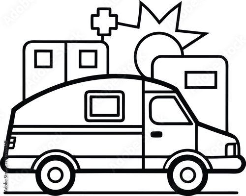 Ambulance and Hospital Illustration