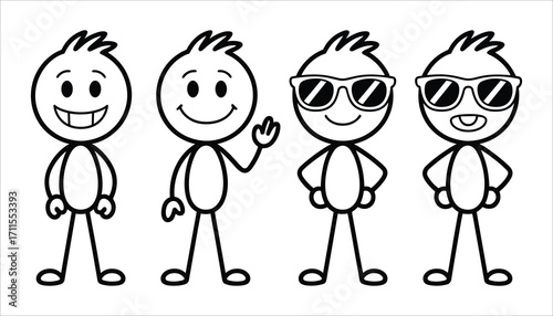 Stick Figure Characters Coloring Page for Kids