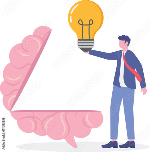 Man experiences eureka moment, illustrating lightbulb idea illuminating in his head.
