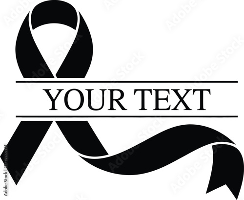 Symbolic black ribbon with customizable text for mourning and remembrance