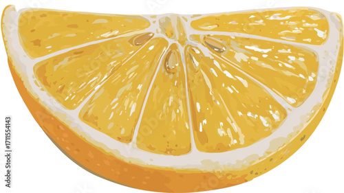 A close-up image of a single lemon slice, showcasing its vibrant yellow color, juicy segments, and visible texture. The slice is presented against a plain white background, with lighting that